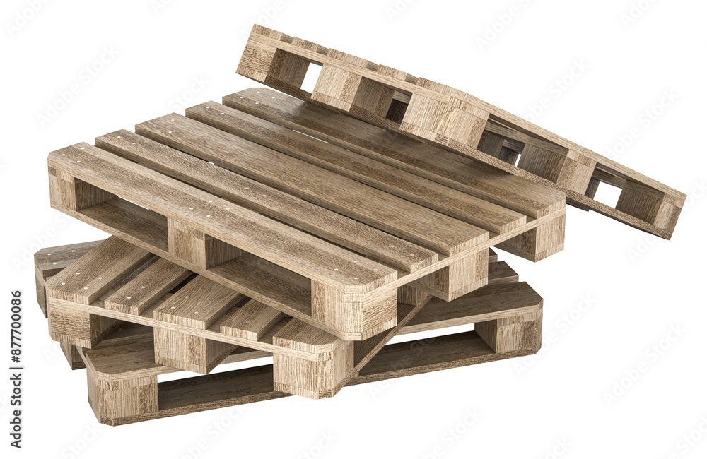 Poster stack of wooden pallets. 3d rendering isolated on transparent background