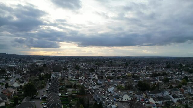 Aerial View of Real Estate Residential Homes at Saint Area of Luton City of England During Beautiful sunset Time. Great Britain. March 20th, 2024
