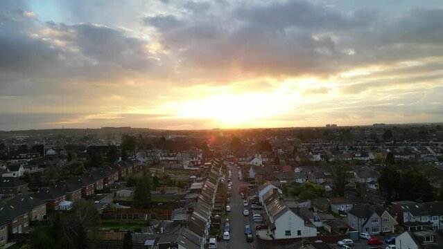Aerial View of Real Estate Residential Homes at Saint Area of Luton City of England During Beautiful sunset Time. Great Britain. March 20th, 2024