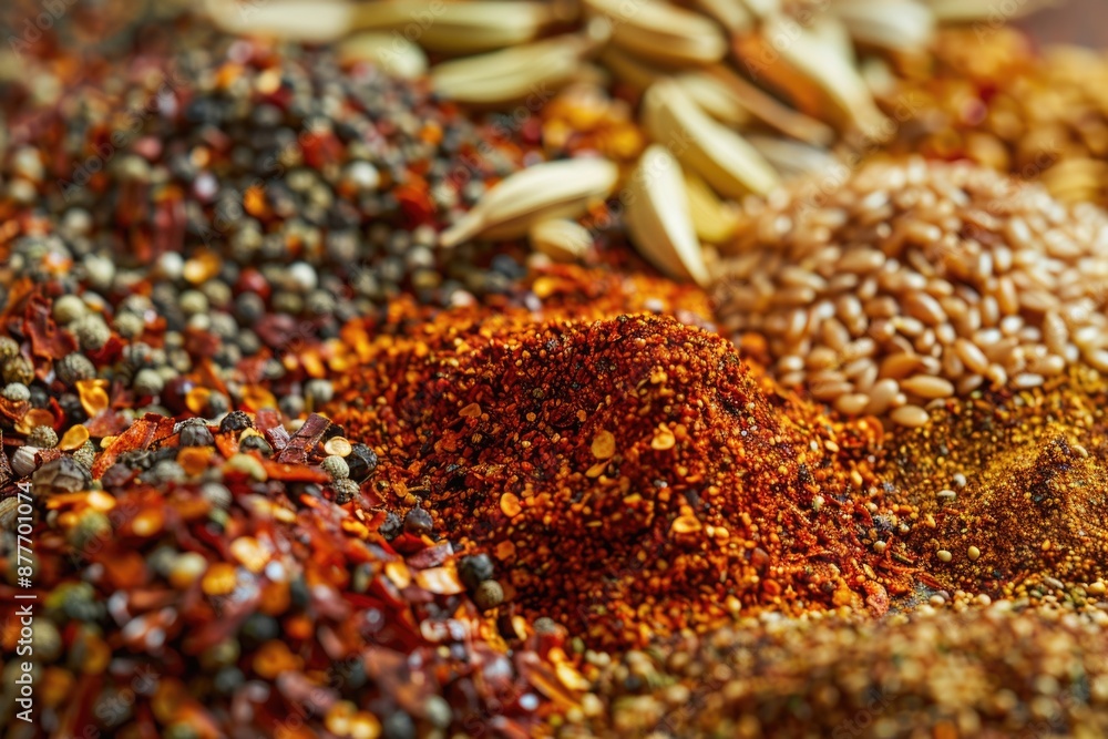 Poster A close-up shot of various spices stacked together