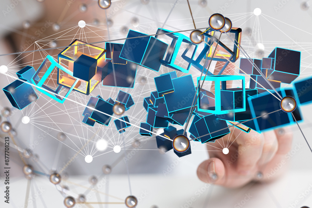 Poster network holding in hand 3d connection data