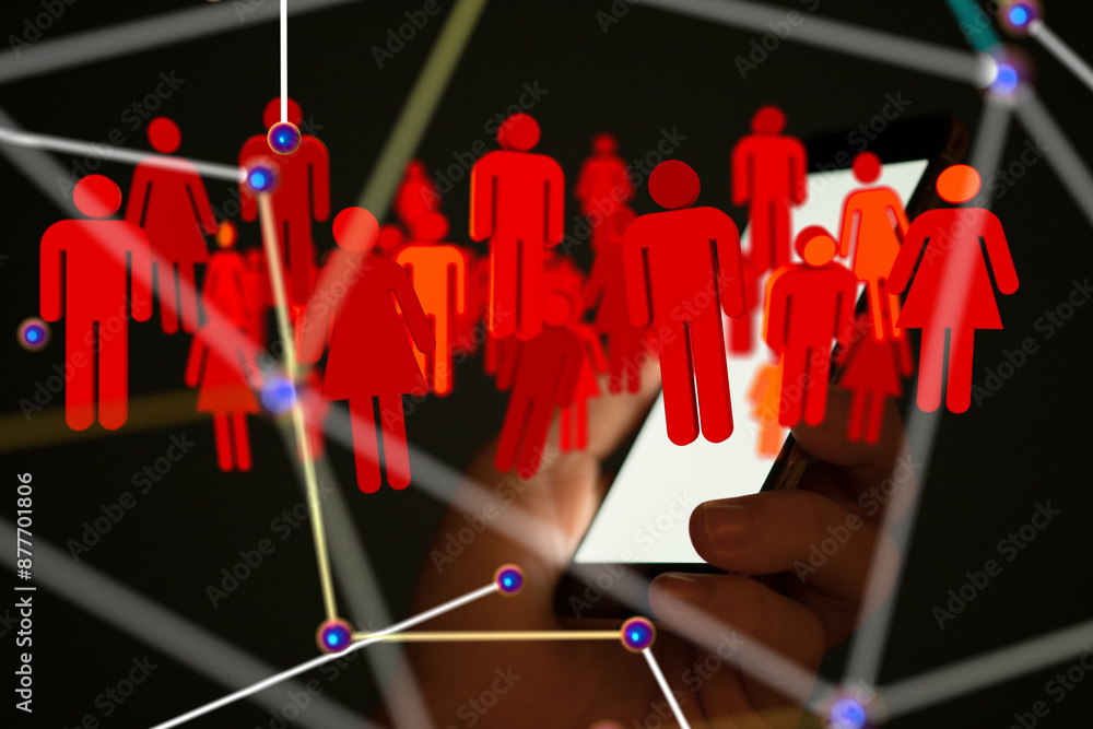Poster Neural network 3D illustration. Big data and cybersecurity