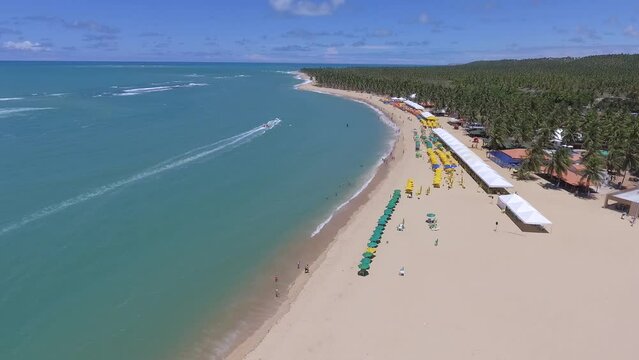 Aeral view of Gunga Beach - Roteiro, Alagoas, Brazil