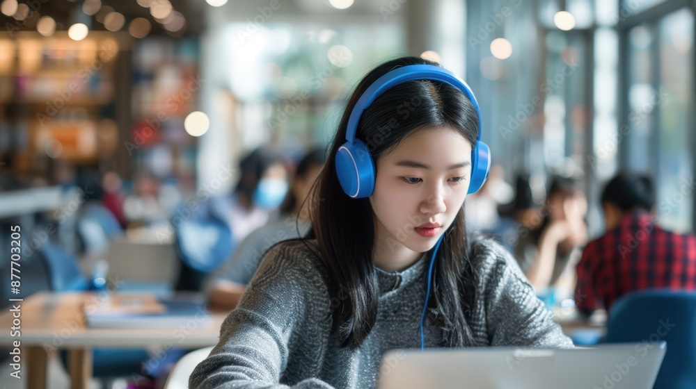 Canvas Prints The student with blue headphones