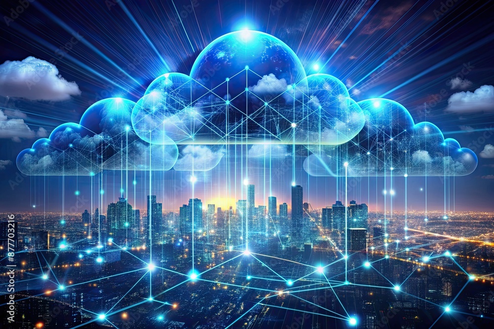 Aufkleber cloud computing transfer big data on internet. futuristic digital technology .generative ai