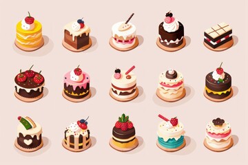 Delicious cakes with cream and berries are waiting for customers in a cake shop