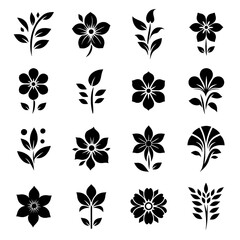 A collection of black and white flower designs