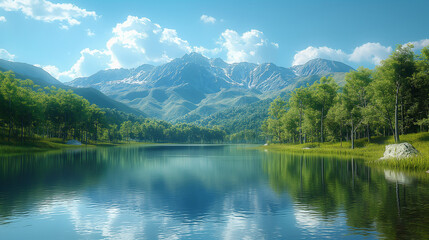 Fototapeta premium A beautiful mountain lake with a clear blue water