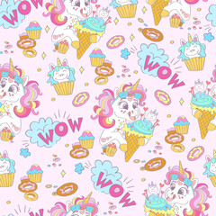 Seamless pattern sweet tooth unicorns vector background