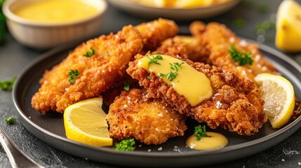 Fried chicken cutlet in lemon sauce