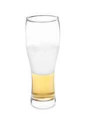 Half full glass of beer isolated on white