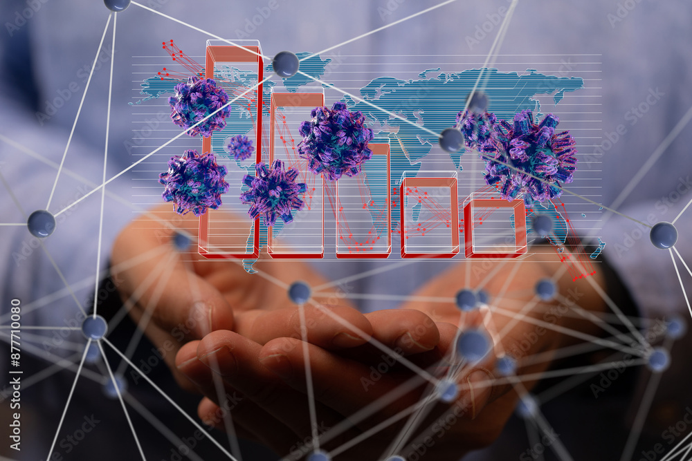 Poster virus connecting lines and dots.big data visualization