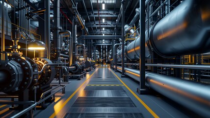 An industrial facility with advanced equipment for the production of gas and oil