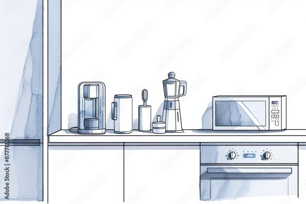 Poster a soft watercolor rendering of smart appliances, capturing a kitchen filled with devices that optimi