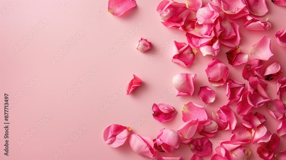 Poster rose petals on pink background space for text minimalistic spring design suitable for various occasi