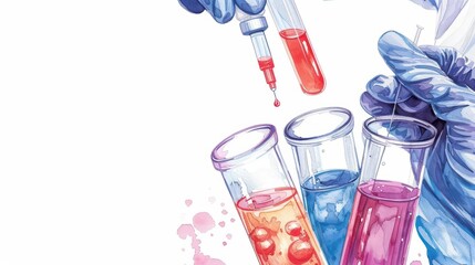 A vibrant watercolor painting of vaccine development