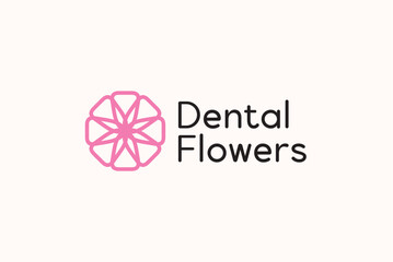 Dental flower round logo design vector image editable