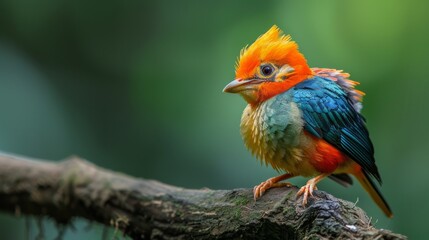 Colorful Bird Perched on a Branch in a Lush Green Forest