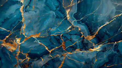 Fototapeta premium Blue stone surface with golden cracks on an abstract background, a blue and gold marble texture in the style of luxury design