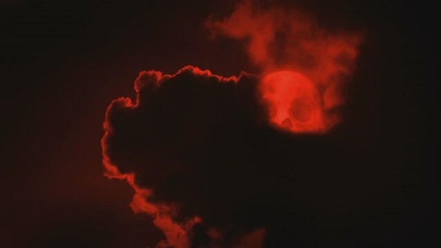 Moon With Skull Image Appears From Behind Clouds
