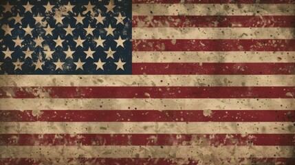 A classic American flag showcasing all the stars and stripes, with a distressed grunge texture overlay that exudes history, struggle, resilience, and pride.