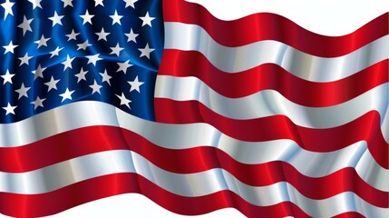 Obraz premium A stylized, smooth American flag with vibrant colors waves against a white background, symbolizing patriotism and modern graphic design, ideal for celebratory illustrations.