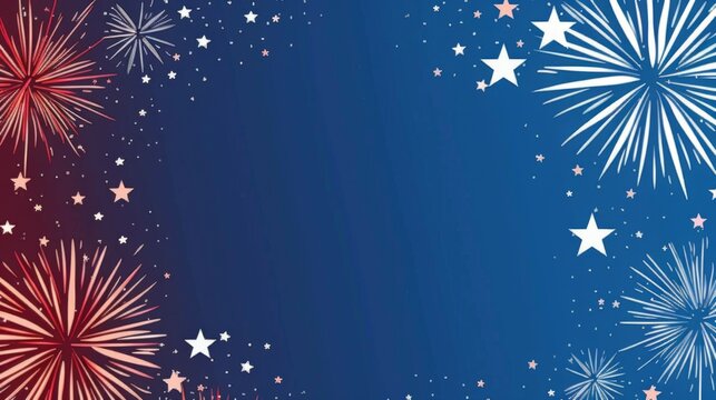 The image features red, white, and blue fireworks with stars illuminating a dark background, symbolizing patriotic celebrations and the thrilling spirit of American festivities.
