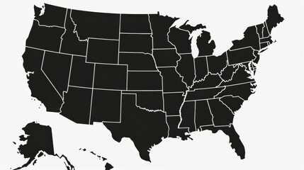 This black and white outline of the United States highlights the state boundaries, offering a plain and clear representation ideal for educational and reference purposes.