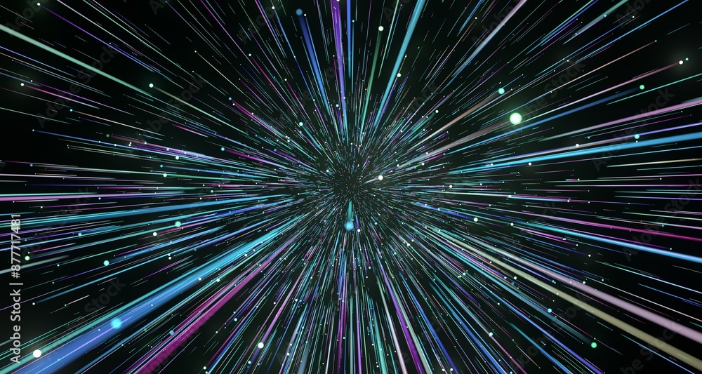 Poster flying inside digital data tunnel.