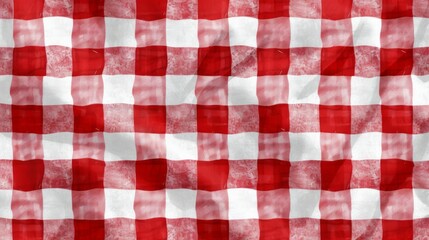 A close-up image of a red and white checkered pattern on a rippling fabric, conveying a classic, nostalgic feel, reminiscent of picnics or rustic settings.