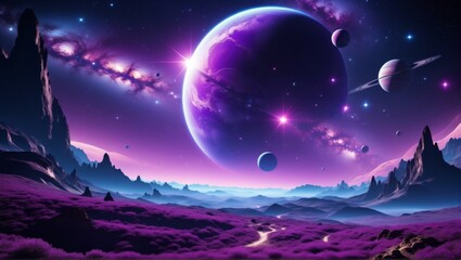 Fototapeta premium Abstract wallpaper background purple blue landscape planets