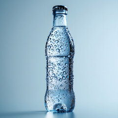 bottle of water, Chilled sparkling water bottle with condensation droplets 