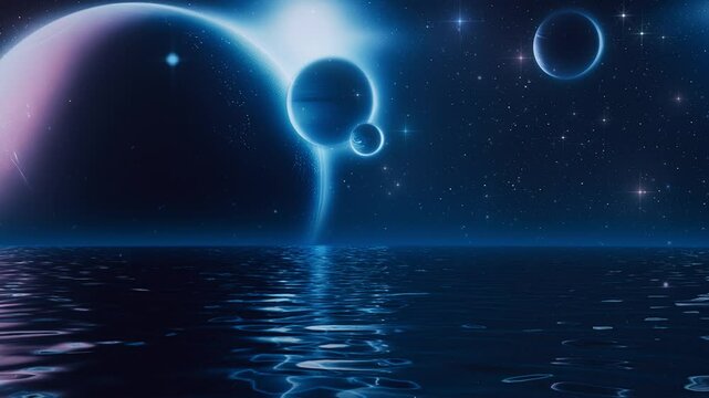 Abstract Sea Ocean Seascape in Outer Space - Loop Fantasy Background Animation