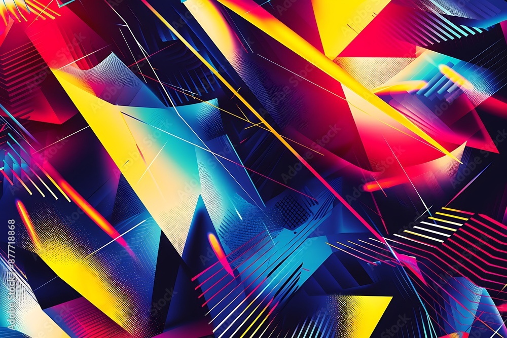 Poster abstract geometric shapes and lines in vibrant colors
