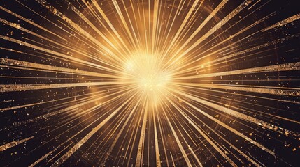 A stunning explosion of radiant golden beams converging from a central point against a dark background, evoking a sense of grandeur, brilliance, and cosmic energy.