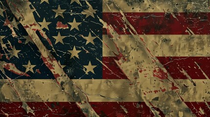 This image features a distressed and weathered American flag, highlighting enduring patriotism and resilience amidst challenges, blending history and lasting national pride.