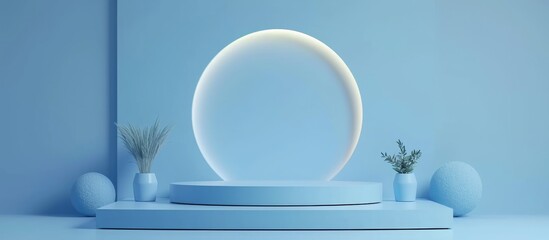 Sleek minimal podium against soft blue background softly lit with light colors provides refined contemporary platform for presentations or events 💙✨