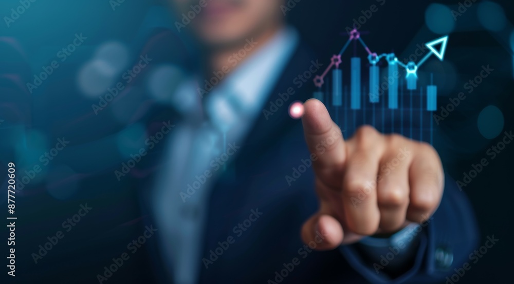 Poster a man is pointing at a graph with a red dot on it