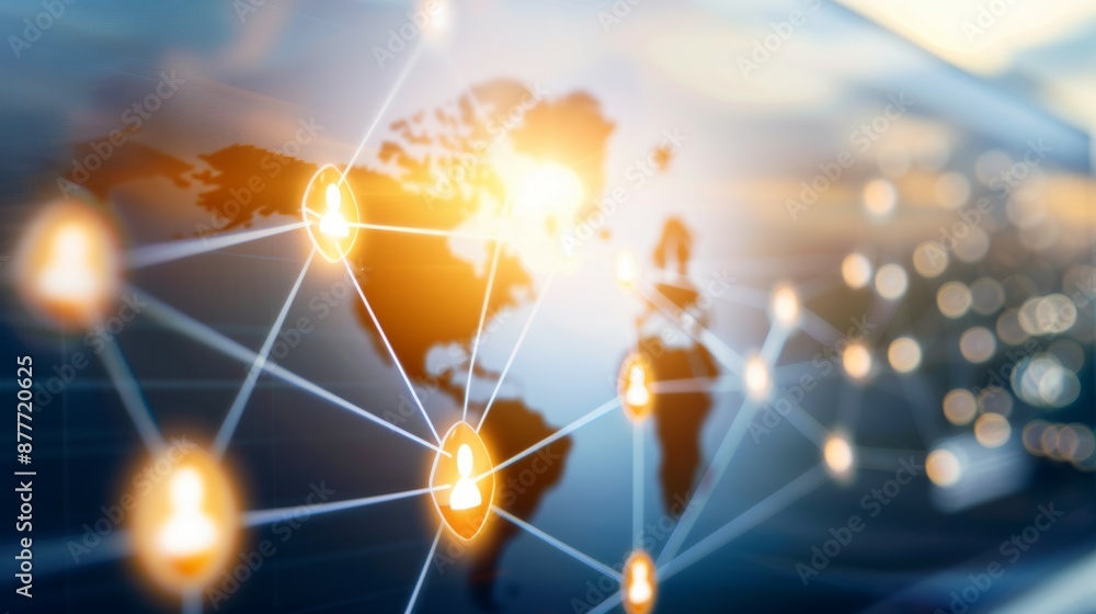 Poster a globe with many people connected to it, global networking