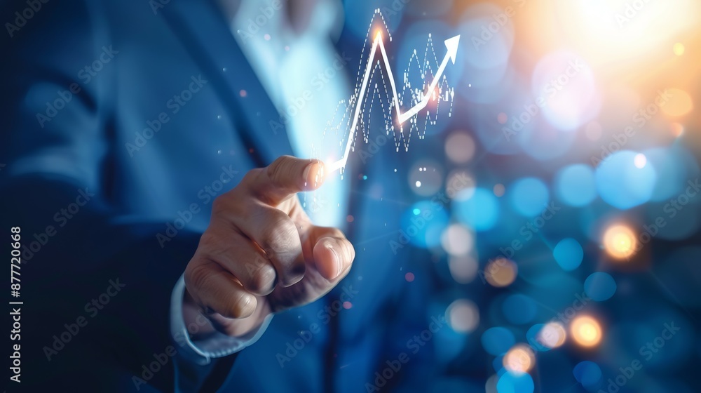 Aufkleber a man in a suit is pointing at a graph with an arrow