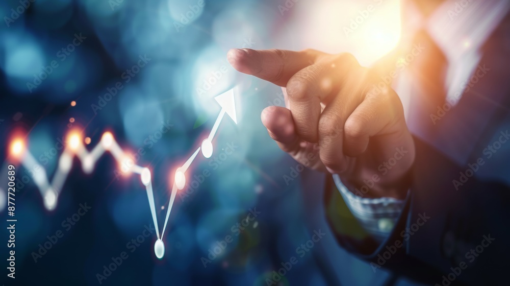 Aufkleber a man is pointing at a graph with a rising arrow