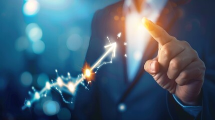 A man in a suit is pointing at a graph with an arrow