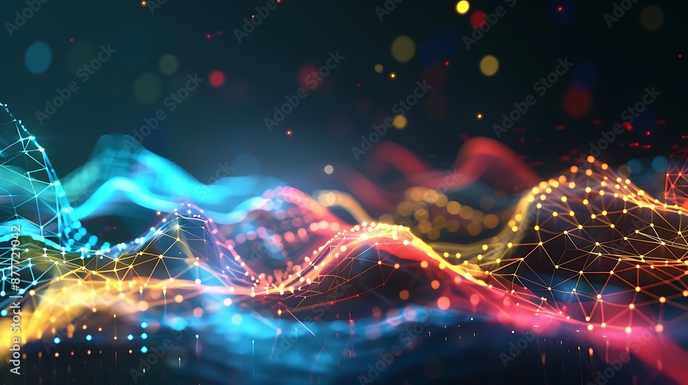 Poster abstract digital landscape with glowing lines