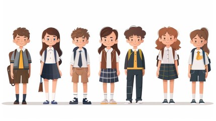 Obraz premium A group of children are standing in a line, all wearing school uniforms