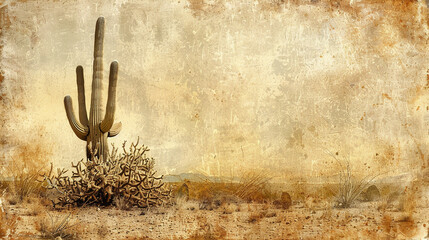 old western sephia toned with slightly vignette photography of a cactus in arizona