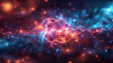 Obraz premium Quantum nonlocality shows that particles can be instantaneously correlated across distances challenging classical notions of space and time Background Illustration, Bright color tones, , Minimalism,
