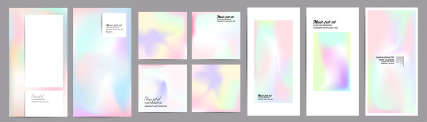 Fototapeta premium Foil set Secure holographic stickers. Original quality iridescent labels, verified product badges and official seals with holo foil gradient vector set