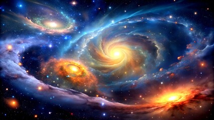 Fototapeta premium A Symphony of Starlight: Nebulas and Galaxies Swirl in a Cosmic Dance Generative AI AI-assisted