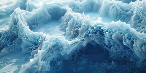 Obraz premium Abstract Blue Landscape, A 3D Rendered Scene with a Dreamy and Cold Atmosphere.