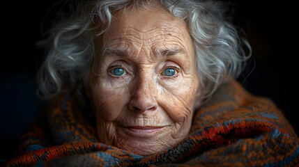 A woman with a scarf wrapped around her face and a blue eye - generative AI